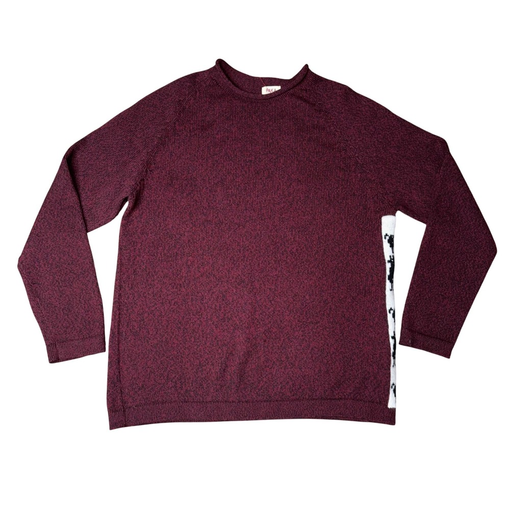 Paka Alpaca Blend Sweater Mens Medium Burgundy Llama Side Panel Excellent Peru